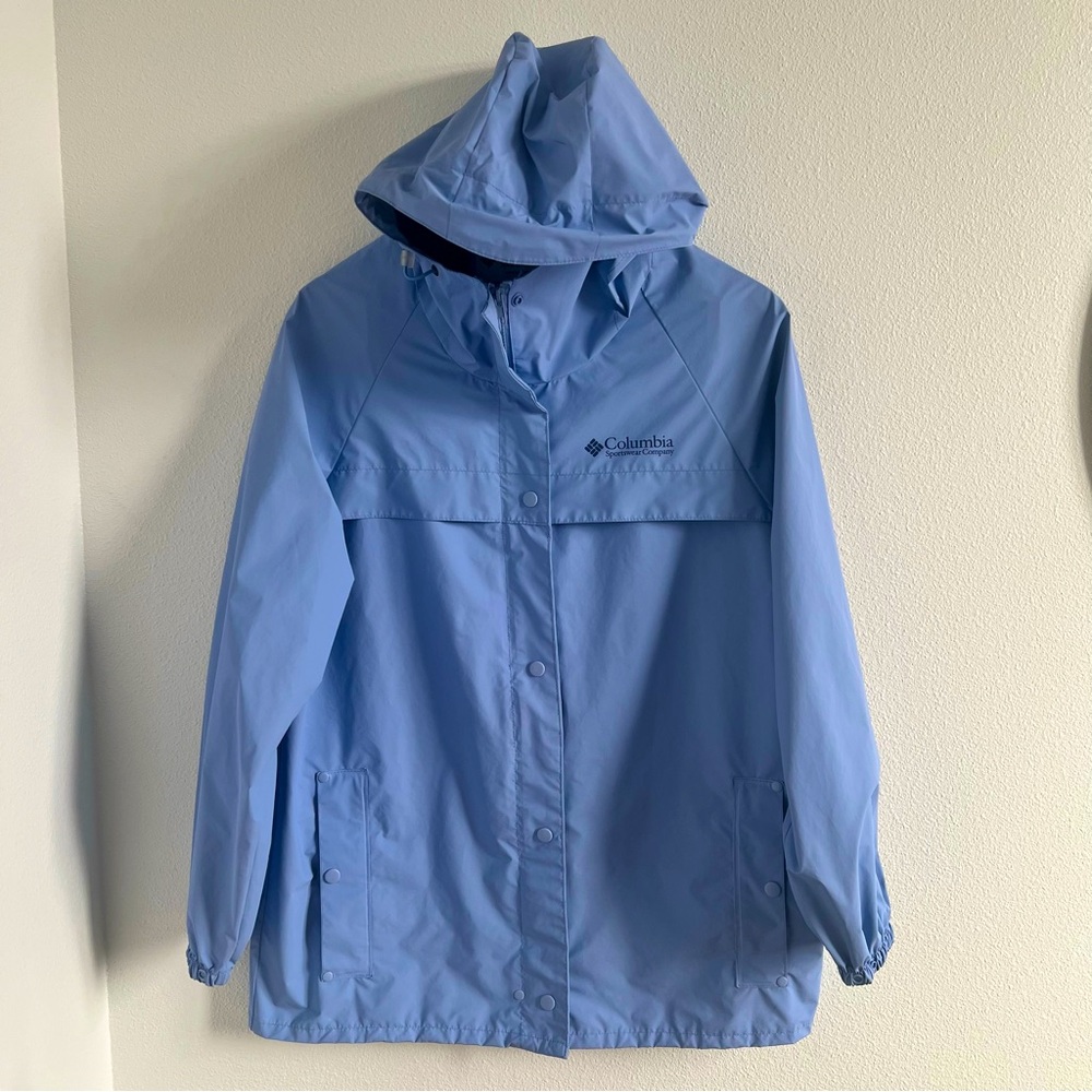 COLUMBIA WATER-RESISTANT HOODED RAIN Athletic Windbreaker Jacket Coat Blue